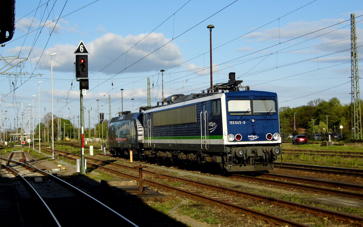 Am 04.05.2016 waren  die 145 023-6  von der Press und die 155 045-9  von der IntEgro (Press)  in Stendal abgestellt .