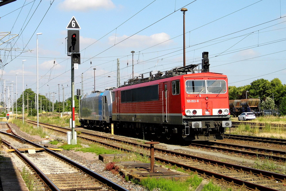 Am 05.06.2018 waren die 155 053-8 von der Press- IntEgro  und die   5170018-3 von der Press (Railpool) in Stendal abgestellt.