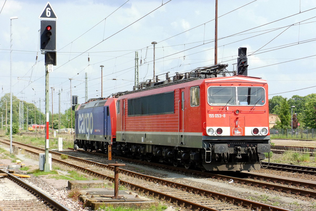 Am 10.05.2018 war die 155 053-8 von der Press- IntEgro   (ex 155 179-5 von der MEG) in Stendal abgestellt.