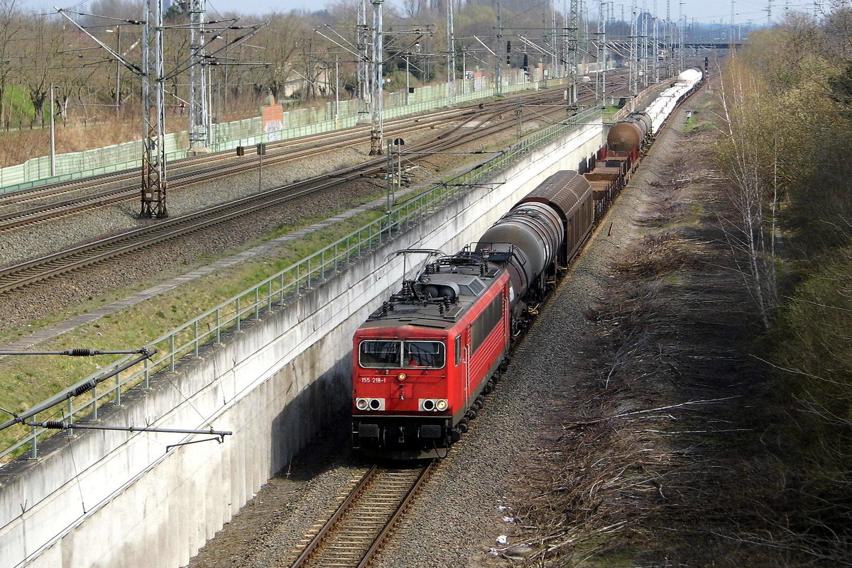 Am 11.04.2018 fuhr die 155 218-1 von DB Cargo AG, ( Railpool )  von Stendal in Richtung Braunschweig .