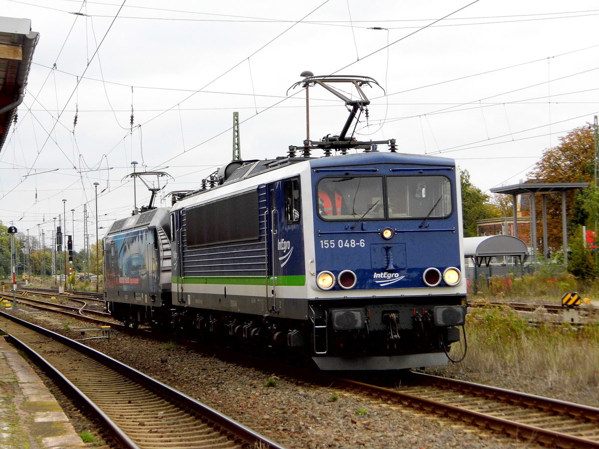 Am 11.10.2017 Rangierfahrt von der 155 048-6  und die 145 023-6  in Stendal .