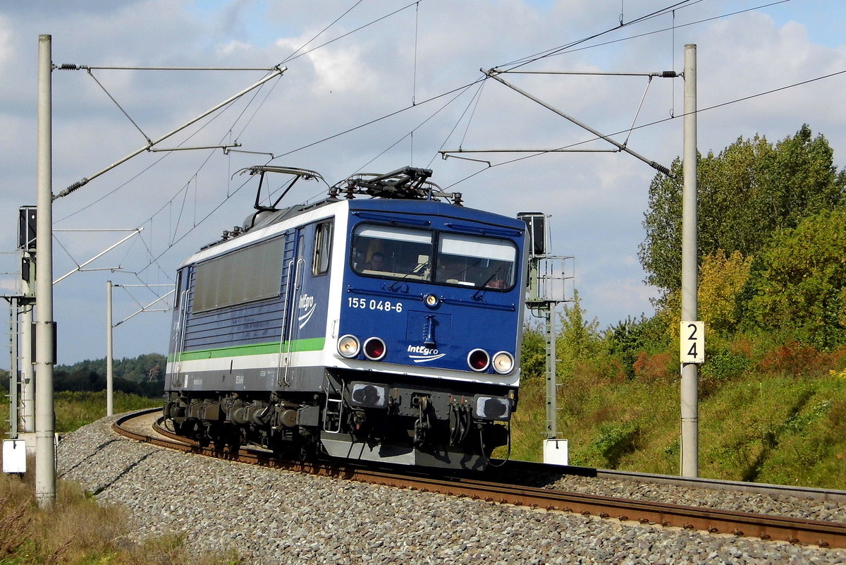 Am 19.09.2017 fuhr die  155 048-6 von der IntEgro (Press) von Borstel nach Stendal .