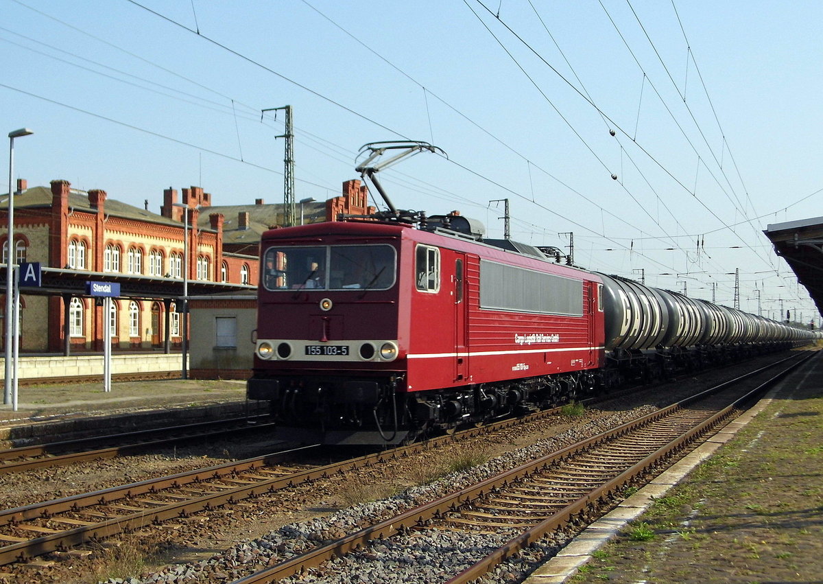 Am 23.09.2016 kam die 155 103-5 von der CLR - Cargo Logistik Rail-Service aus Richtung Magdeburg nach Stendal und fuhr weiter in Richtung Salzwedel . 
