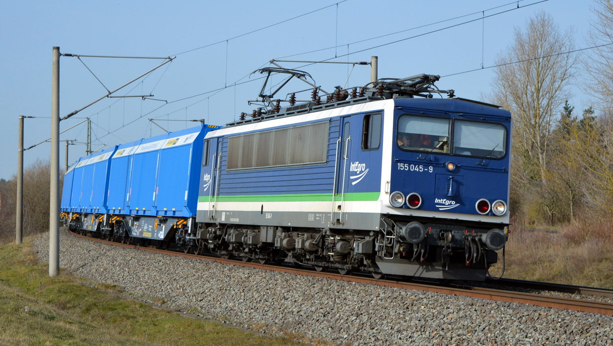 Am 24.02.2021 fuhr die 155 045-9 von der IntEgro Verkehr GmbH,- PRESS von Borstel nach Stendal .