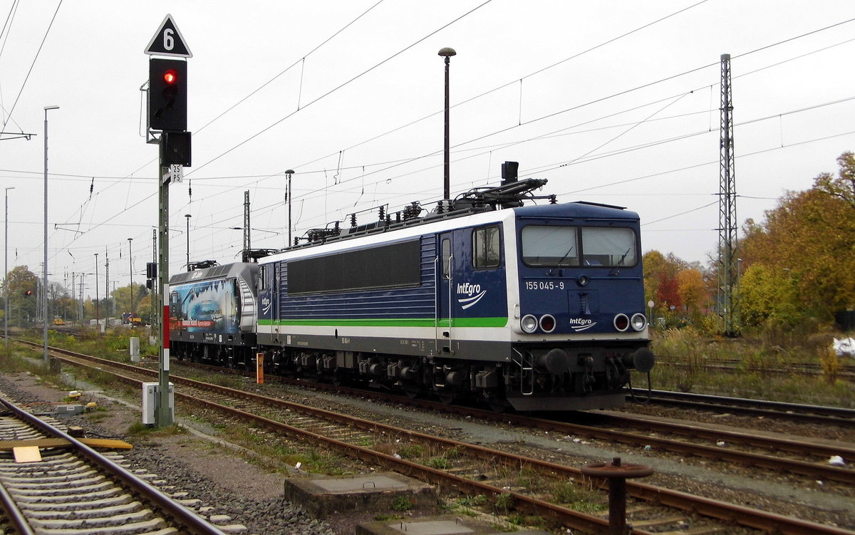 Am 28.10.2016 waren die 145 023-6 und die  155 045-9 von der IntEgro (Press)   in Stendal abgestellt .