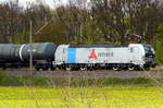 Am 26.04.2017 kam die 193 828-1 [Name: Hannah ]  von der VTG Rail Logistics Deutschland GmbH,( Railpool) aus Richtung Wittenberge nach Stendal .